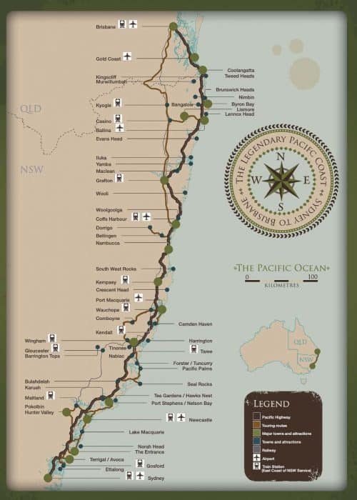 brisbane sydney road trip map