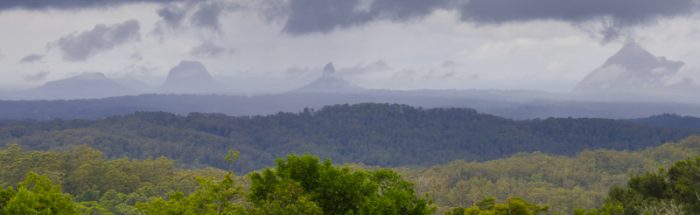 moody grey views over the Glasshouse mountains 