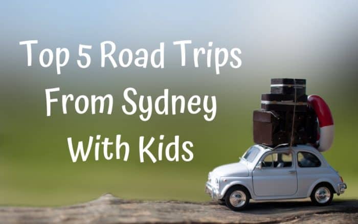 graphic image text top 5 road trips from Sydney with kids
