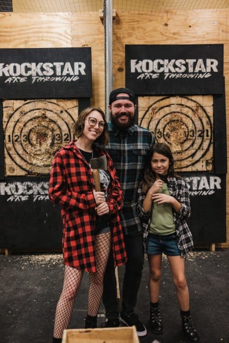 Family fun with the axe throwing activities .